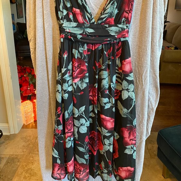 Lulus Floral Black High-Low Wrap Maxi Dress Sz XS brw - Picture 6 of 9